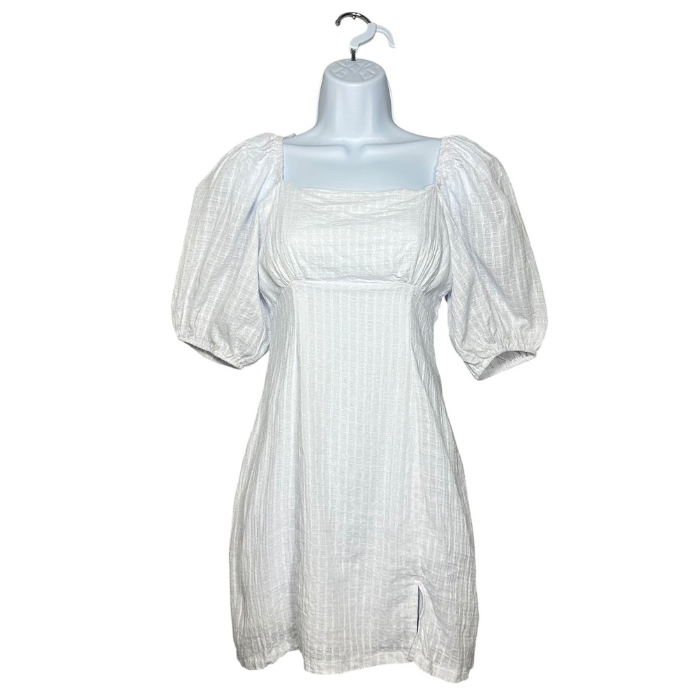 Showpo White Babydoll Mini Dress Puff Sleeves Square Neck‎ Milkmaid US Size 4 - Picture 13 of 13